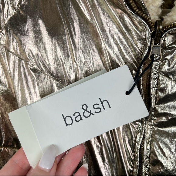 Ba&sh Blouson Roy Gold Metallic Dore Puffer Reversible Jacket Size Large NWT - Picture 4 of 10